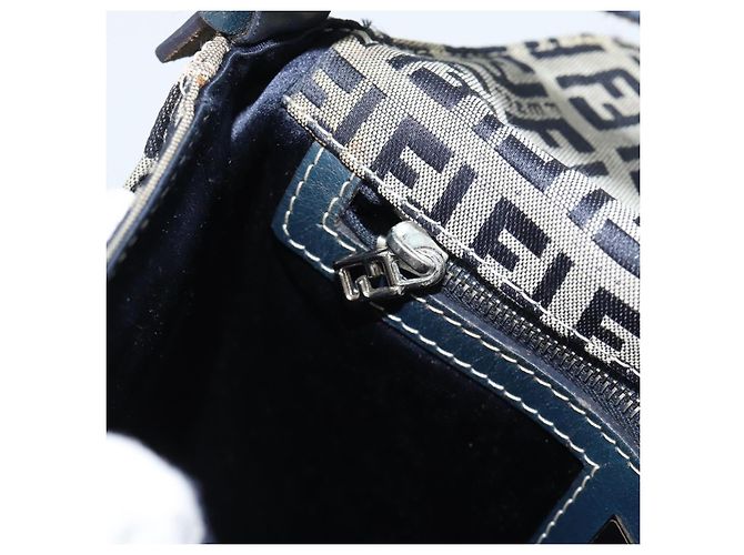 FENDI Zucchino Canvas Mamma Baguette Borsa a Spalla Navy Silver Auth 189693V Argento Blu navy - vista 21