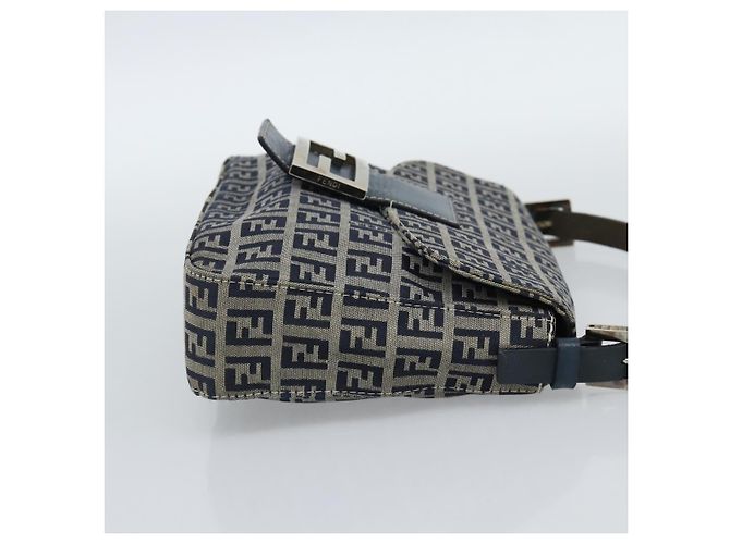 FENDI Zucchino Canvas Mamma Baguette Borsa a Spalla Navy Silver Auth 189693V Argento Blu navy - vista 4