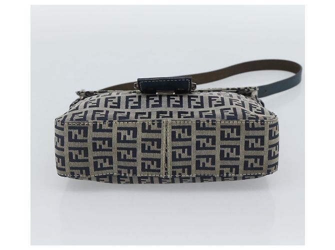 FENDI Zucchino Canvas Mamma Baguette Borsa a Spalla Navy Silver Auth 189693V Argento Blu navy - vista 5