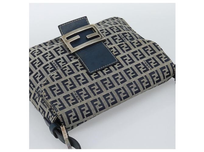 FENDI Zucchino Canvas Mamma Baguette Borsa a Spalla Navy Silver Auth 189693V Argento Blu navy - vista 6