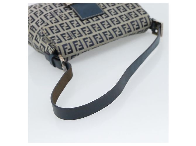 FENDI Zucchino Canvas Mamma Baguette Borsa a Spalla Navy Silver Auth 189693V Argento Blu navy - vista 7