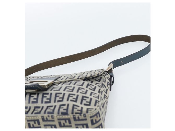 FENDI Zucchino Canvas Mamma Baguette Borsa a Spalla Navy Silver Auth 189693V Argento Blu navy - vista 8