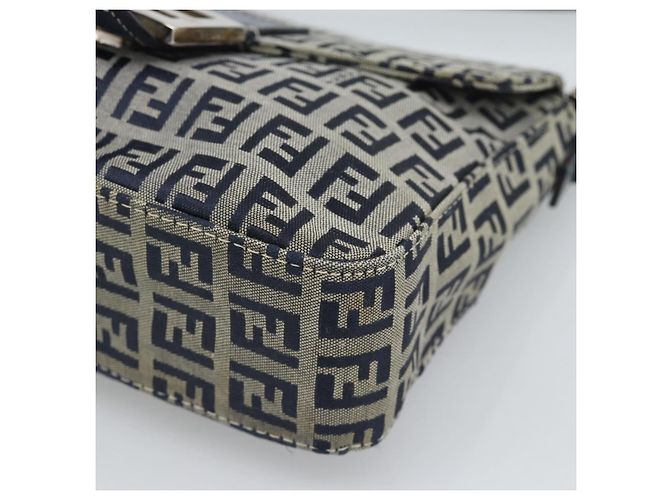 FENDI Zucchino Canvas Mamma Baguette Borsa a Spalla Navy Silver Auth 189693V Argento Blu navy - vista 9