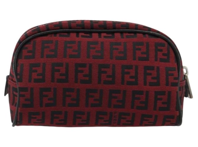 Pochette FENDI Zucchino Canvas Rosso Argento Auth 189615A - vista 2