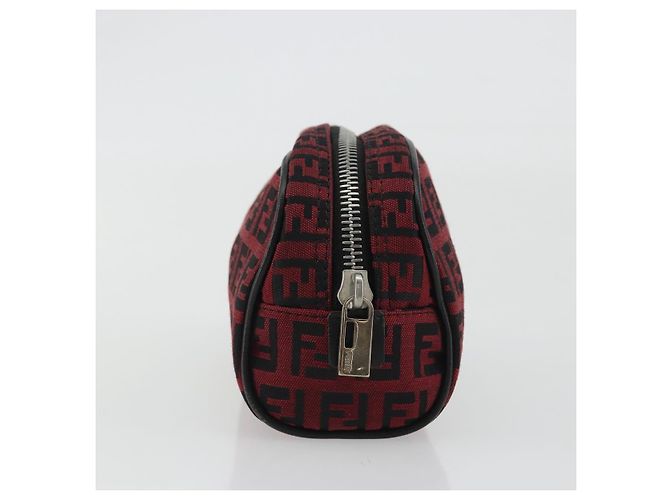 Pochette FENDI Zucchino Canvas Rosso Argento Auth 189615A - vista 4