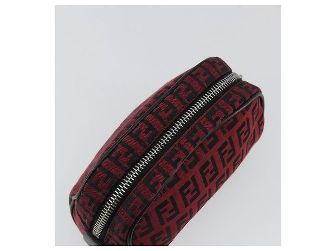 Pochette FENDI Zucchino Canvas Rosso Argento Auth 189615A - vista 5