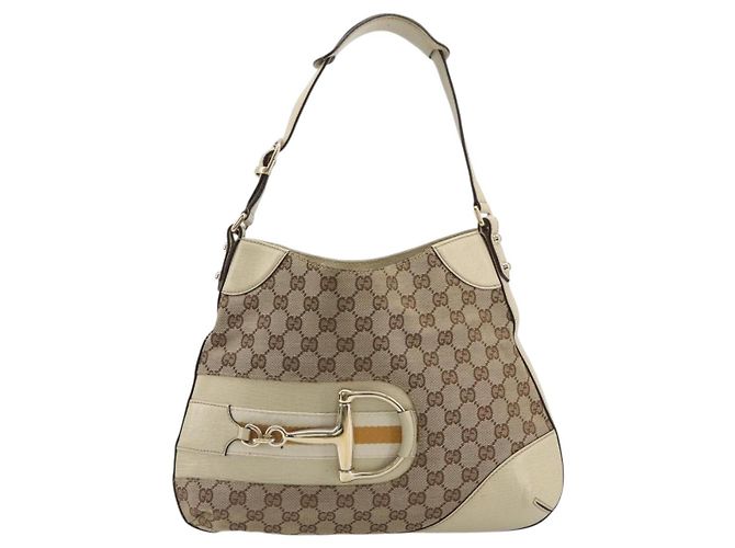 Borsa a Spalla GUCCI GG Canvas Horsebit Beige 137388 Auth 189146V D'oro - vista 13