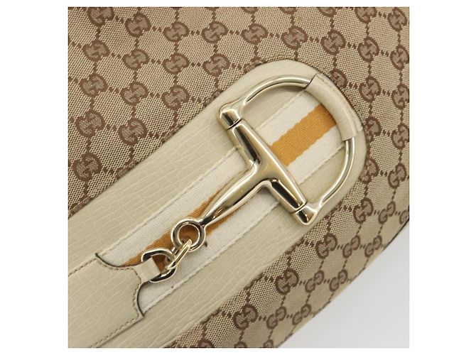 Borsa a Spalla GUCCI GG Canvas Horsebit Beige 137388 Auth 189146V D'oro - vista 17