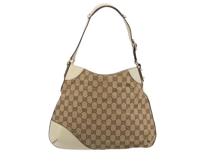 Borsa a Spalla GUCCI GG Canvas Horsebit Beige 137388 Auth 189146V D'oro - vista 2