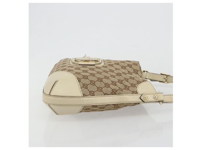 Borsa a Spalla GUCCI GG Canvas Horsebit Beige 137388 Auth 189146V D'oro - vista 3