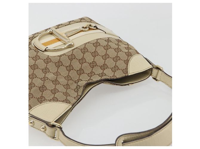 Borsa a Spalla GUCCI GG Canvas Horsebit Beige 137388 Auth 189146V D'oro - vista 6