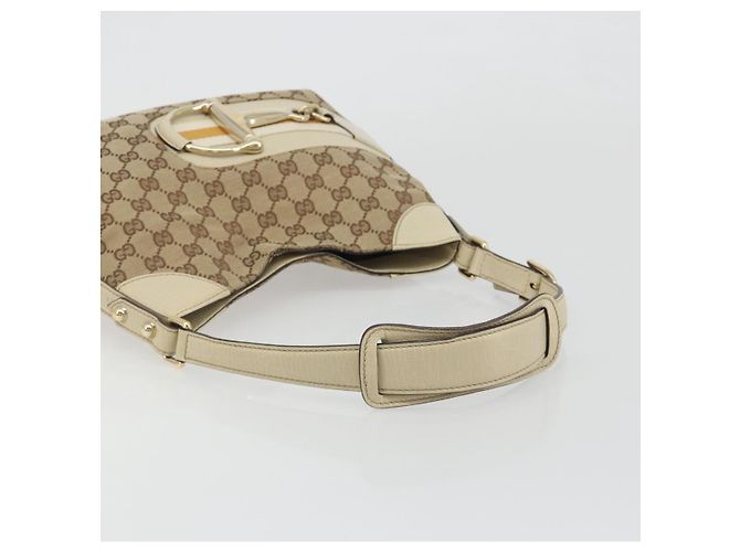 Borsa a Spalla GUCCI GG Canvas Horsebit Beige 137388 Auth 189146V D'oro - vista 7