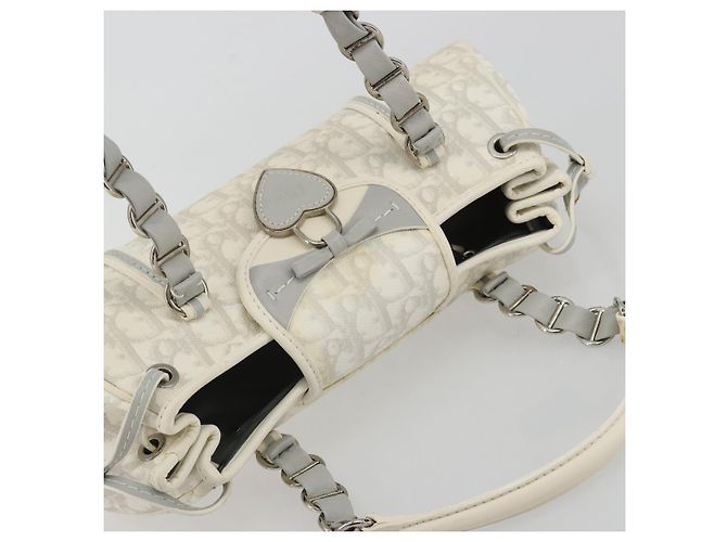 Christian Dior Trotter Canvas Romantic Kettenbeutel PVC Weiß Silber Authentisch 190241SAM - Ansicht 7