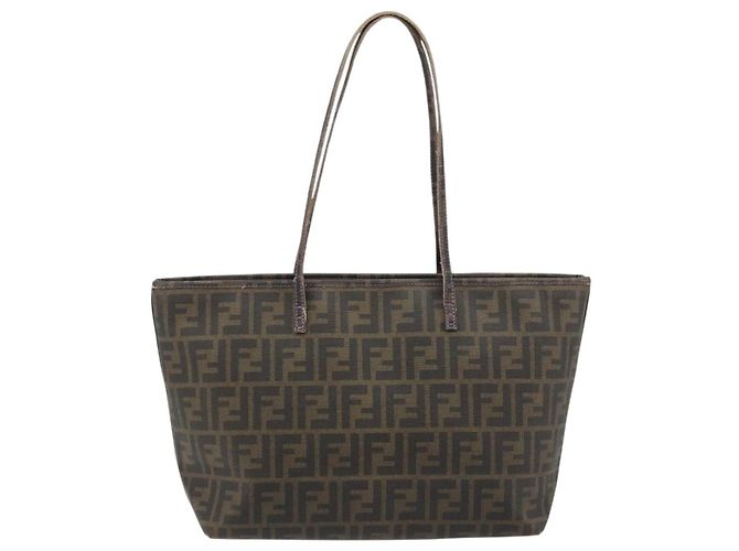FENDI Zucca Canvas Tote Bag PVC Schwarz Braun Authentisch 187849 - Ansicht 2