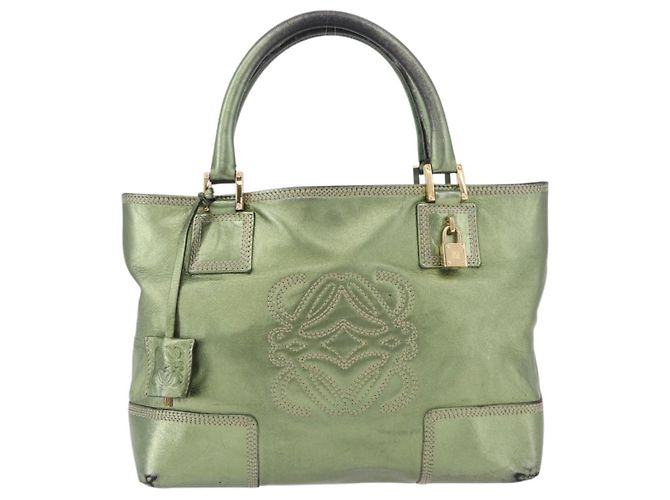 Borsa a mano LOEWE Anagram in pelle Verde Oro Auth bs35915 D'oro - vista 13