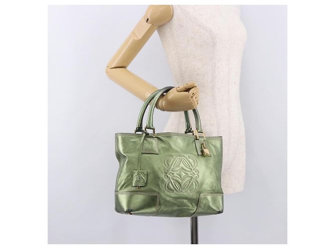 Borsa a mano LOEWE Anagram in pelle Verde Oro Auth bs35915 D'oro - vista 24