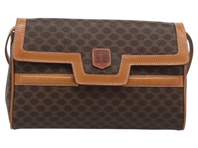 Céline Borsa a Spalla CELINE Macadam Canvas PVC Pelle Marrone Oro Auth 189934 D'oro - vista 13