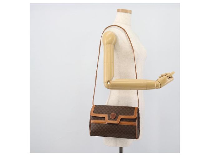 Céline Borsa a Spalla CELINE Macadam Canvas PVC Pelle Marrone Oro Auth 189934 D'oro - vista 23