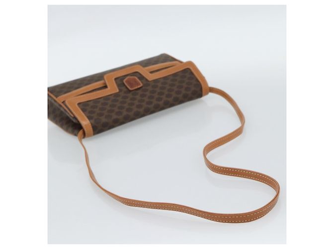 Céline Borsa a Spalla CELINE Macadam Canvas PVC Pelle Marrone Oro Auth 189934 D'oro - vista 7