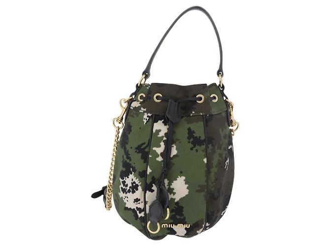 Borsa Miu Miu in tela 2way Verde Oro Auth ka4993A D'oro - vista 13