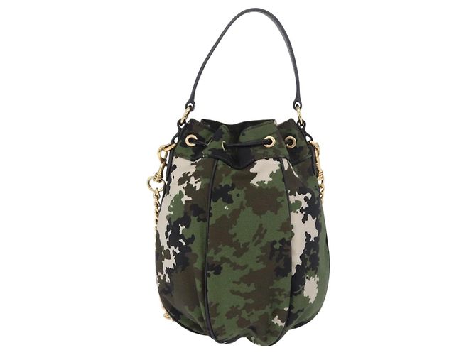 Borsa Miu Miu in tela 2way Verde Oro Auth ka4993A D'oro - vista 2