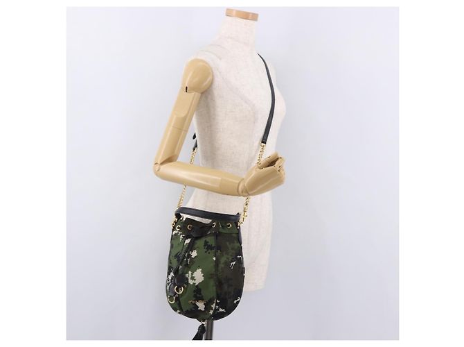 Borsa Miu Miu in tela 2way Verde Oro Auth ka4993A D'oro - vista 25