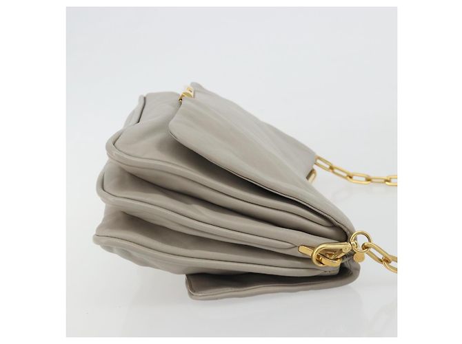 Borsa a Spalla con Catena Miu Miu in Pelle Grigio Oro Auth BA13736V Marrone D'oro - vista 3