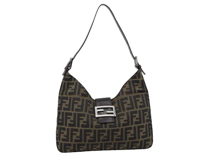 FENDI Zucca Canvas Mamma Baguette Shoulder Bag Black Brown Auth 189740V Marrone Nero - vista 13