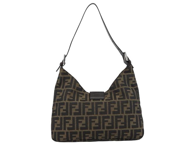 FENDI Zucca Canvas Mamma Baguette Shoulder Bag Black Brown Auth 189740V Marrone Nero - vista 2