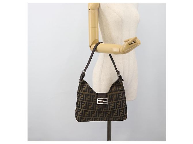 FENDI Zucca Canvas Mamma Baguette Shoulder Bag Black Brown Auth 189740V Marrone Nero - vista 24