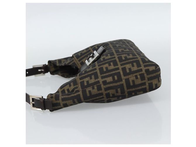 FENDI Zucca Canvas Mamma Baguette Shoulder Bag Black Brown Auth 189740V Marrone Nero - vista 3