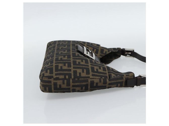 FENDI Zucca Canvas Mamma Baguette Shoulder Bag Black Brown Auth 189740V Marrone Nero - vista 4