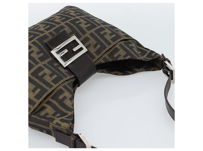 FENDI Zucca Canvas Mamma Baguette Shoulder Bag Black Brown Auth 189740V Marrone Nero - vista 6