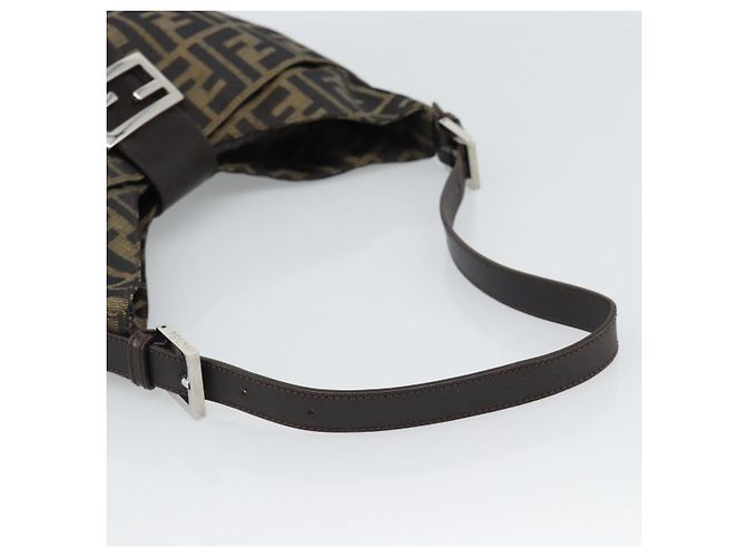 FENDI Zucca Canvas Mamma Baguette Shoulder Bag Black Brown Auth 189740V Marrone Nero - vista 7