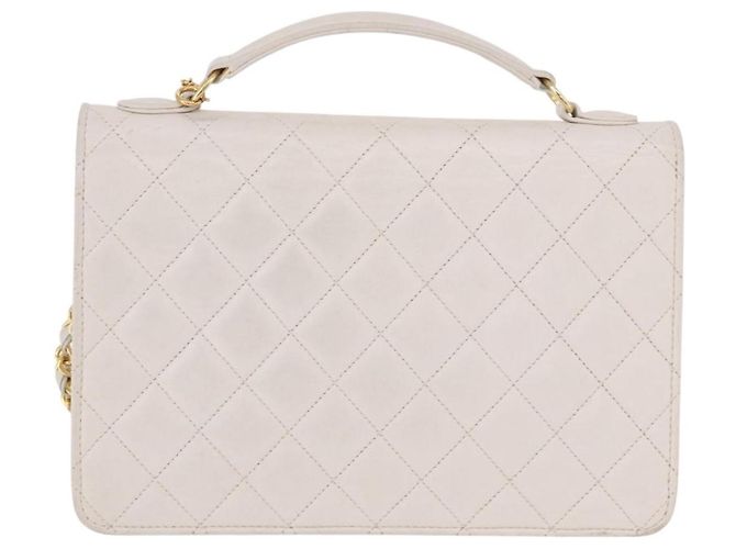 CHANEL Borsa a Catena Matelassé Double Turn Lock in Pelle di Agnello Bianca CC Auth 190079SAV Bianco D'oro - vista 2