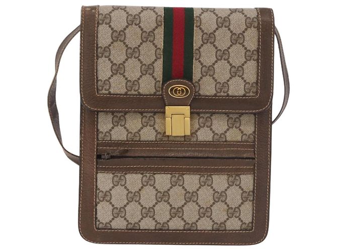 Borsa a tracolla GUCCI GG Supreme Web Sherry Line PVC Beige Oro Auth 189976 D'oro - vista 13