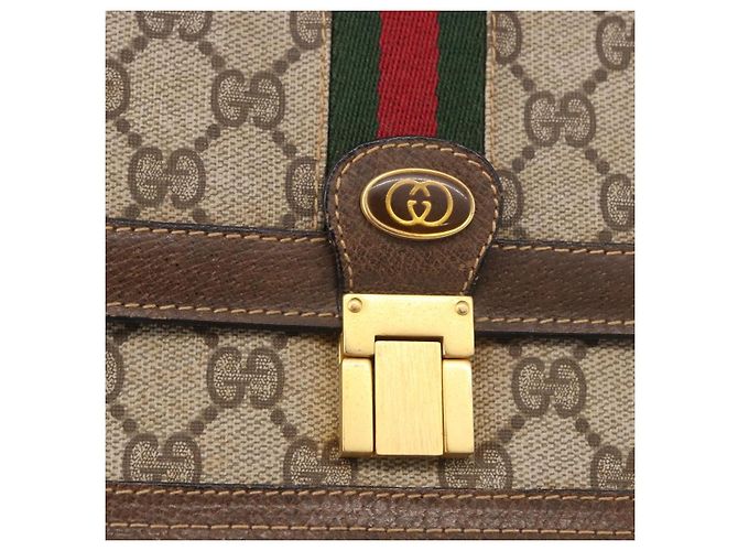 Borsa a tracolla GUCCI GG Supreme Web Sherry Line PVC Beige Oro Auth 189976 D'oro - vista 17