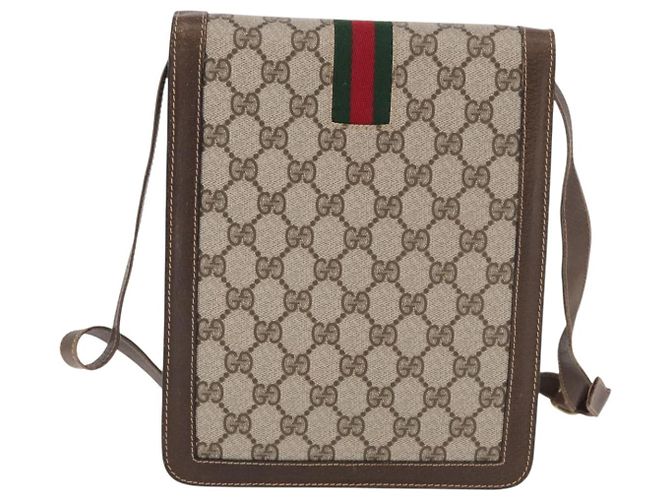 Borsa a tracolla GUCCI GG Supreme Web Sherry Line PVC Beige Oro Auth 189976 D'oro - vista 2