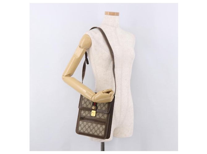 Borsa a tracolla GUCCI GG Supreme Web Sherry Line PVC Beige Oro Auth 189976 D'oro - vista 22