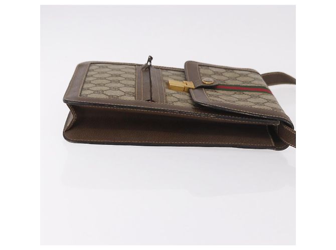 Borsa a tracolla GUCCI GG Supreme Web Sherry Line PVC Beige Oro Auth 189976 D'oro - vista 3