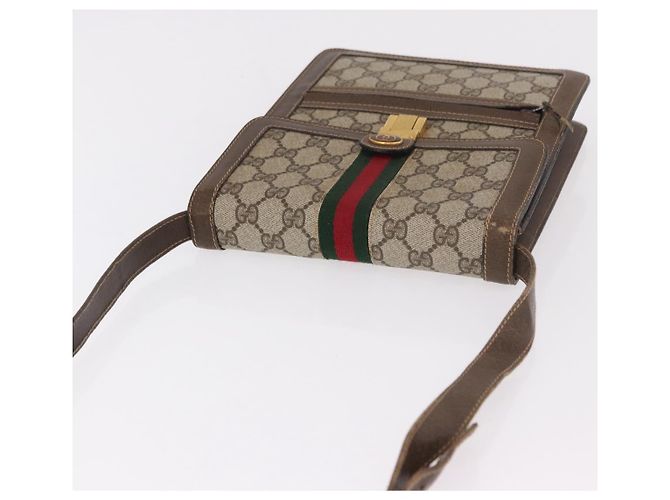 Borsa a tracolla GUCCI GG Supreme Web Sherry Line PVC Beige Oro Auth 189976 D'oro - vista 6