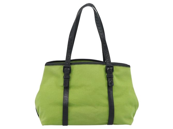 Borsa Tote BOTTEGA VENETA Canvas Verde Nero 256763 Auth bs35773 - vista 13