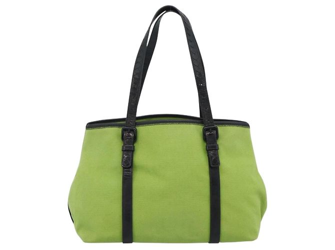 Borsa Tote BOTTEGA VENETA Canvas Verde Nero 256763 Auth bs35773 - vista 2