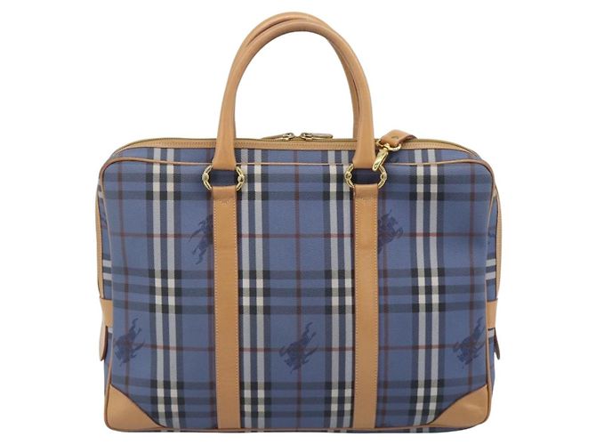 Borsa a mano Burberrys Nova Check PVC 2way Blu Oro Auth 189609 D'oro - vista 2