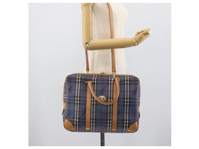 Borsa a mano Burberrys Nova Check PVC 2way Blu Oro Auth 189609 D'oro - vista 24