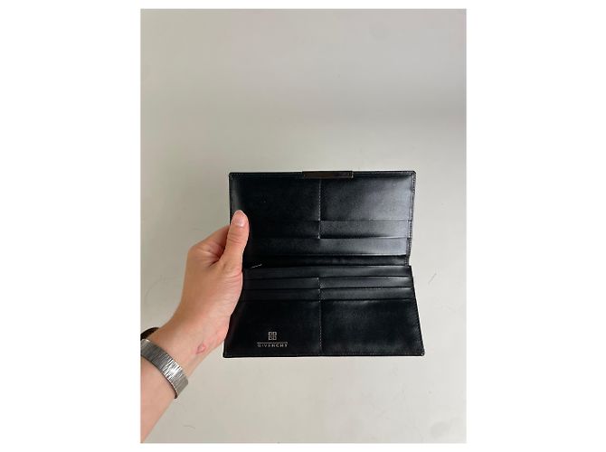 Vintage Givenchy Geometric Logo Canvas Wallet Black Brown - view 3