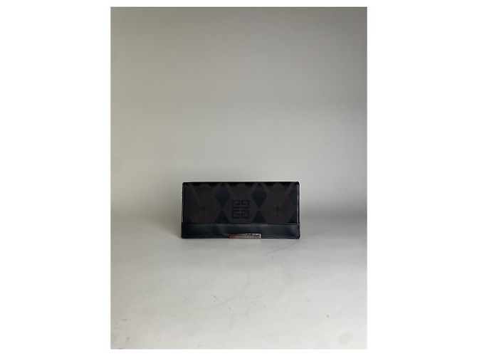 Vintage Givenchy Geometric Logo Canvas Wallet Black Brown - view 9