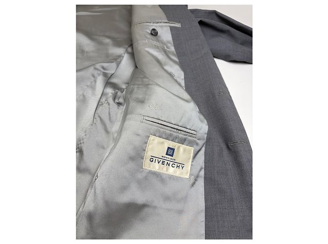 Vintage Givenchy Herrenwollanzug Grau Schwarze Knöpfe L - Ansicht 6