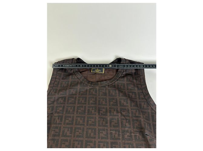 Zucca Vintage Fendi FF Monogram Stretch Kleid Braun M - Ansicht 10
