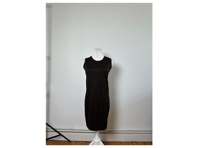 Zucca Vintage Fendi FF Monogram Stretch Kleid Braun M - Ansicht 13